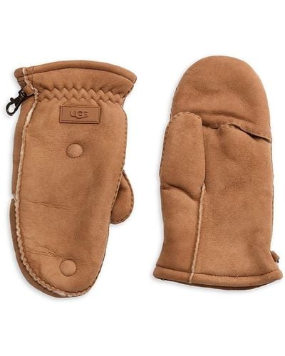 UGG Leather & Shearling Flip Top Mittens - Natural