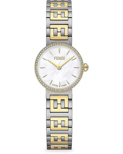 Fendi Forever 19Mm Two Tone Ip Goldtone Stainless Steel, 0.16 Tcw Diamond & Mother Of Pearl Bracelet Watch - Metallic
