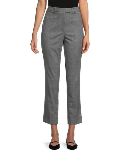 Donna Karan Plaid Cropped Straight Pants - Gray