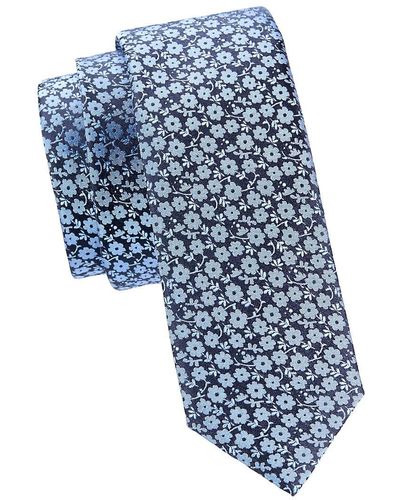 BOSS Floral Silk Tie - Blue