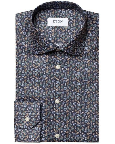Eton Slim Fit Fauna Print Dress Shirt - Blue