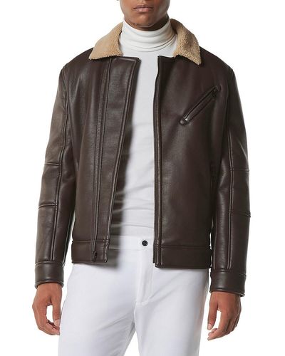 Andrew Marc Maxton Faux Shearling Collar Moto Jacket - Black