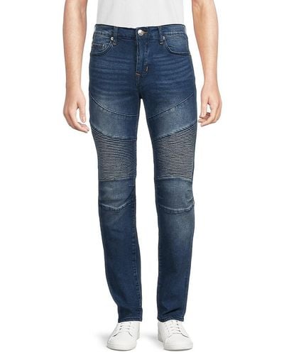 True Religion Rocco Moto Relaxed Skinny Jeans - Blue
