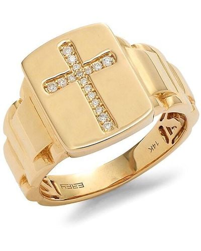 Effy 14k Yellow Gold & 0.1 Tcw Diamond Cross Ring - Metallic