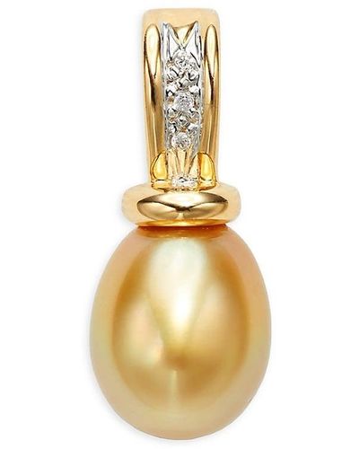 Tara Pearls 18K, 9-10Mm Golden Round South Sea Pearl & 0.01 Tcw Diamond Pendant - Metallic