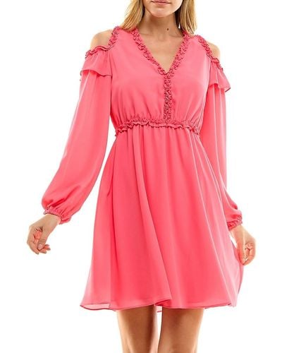 Nicole Miller Cold Shoulder Fit & Flare Dress - Pink