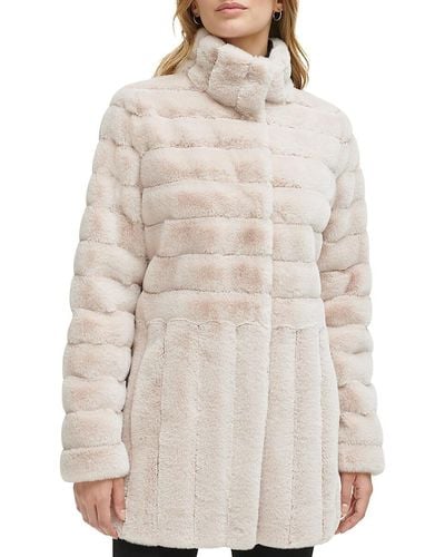 Kenneth Cole Channel Quilted Faux Fur Coat - Natural