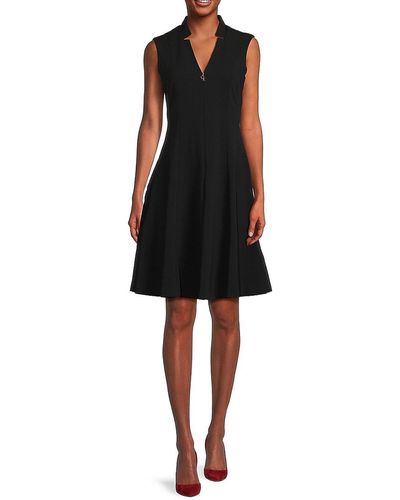 Calvin Klein V Neck Fit & Flare Dress - Black