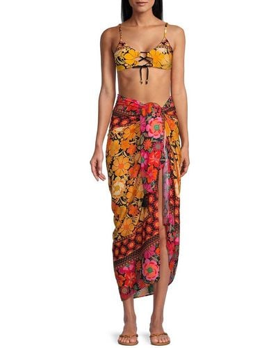 Sunshine 79 79 Floral Pareo Cover Up Skirt - Red