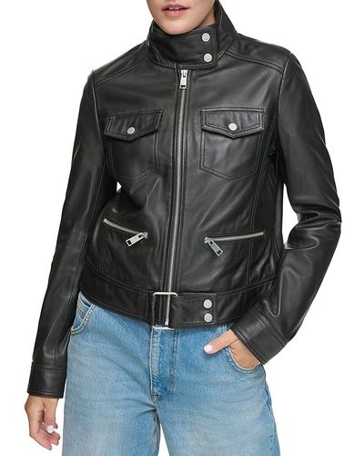 Andrew Marc Vicki Lamb Leather Moto Jacket - Black