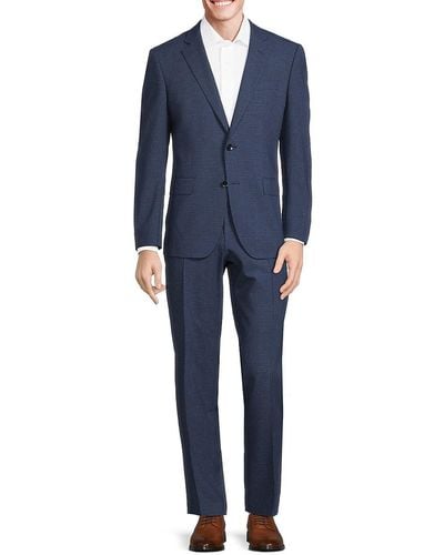 BOSS Slim Fit Plaid Suit - Blue