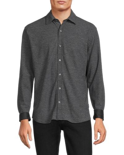 DKNY Taylor Solid Knit Button Down Shirt - Grey