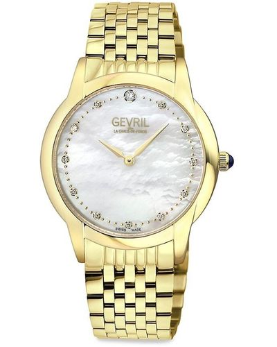 Gevril Airolo 36Mm Stainless Steel Diamond & Mother Of Pearl Bracelet Watch - Metallic