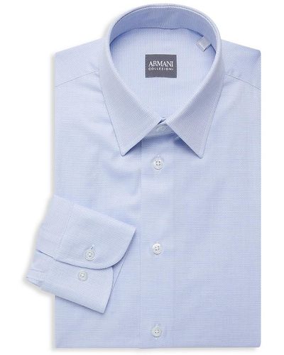 Armani Slim Fit Patterned Dress Shirt - Blue