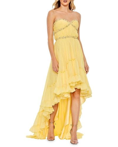 Mac Duggal Strapless Beaded High Low Gown - Yellow