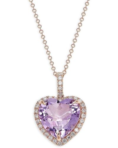 Effy 14k Rose Gold, Amethyst & Diamond Heart Pendant Necklace - Pink