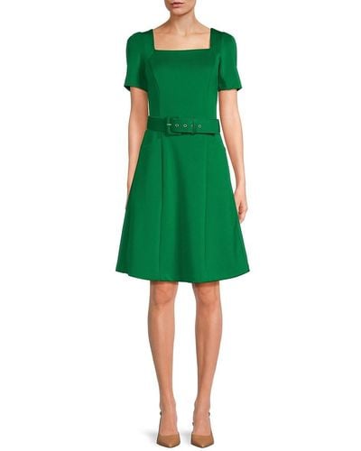 Donna Ricco Belted Fit & Flare Dress - Green