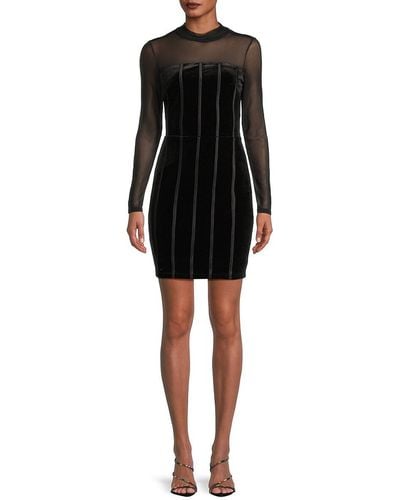 Bebe Illusion Mesh Velvet Mini Dress - Black