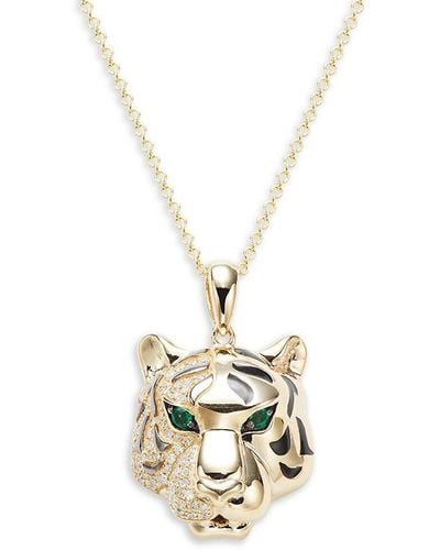 Effy 14K, & Diamond Tiger Pendant Necklace - Metallic