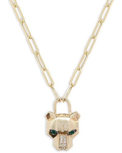 Effy 14k Yellow Gold, Emerald & Diamond Panther Pendant Necklace - Metallic