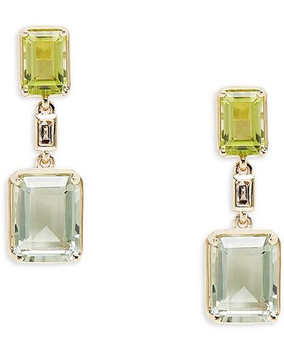 Effy 14k Yellow Gold, Diamond, Green Amethyst & Peridot Drop Earrings - Metallic