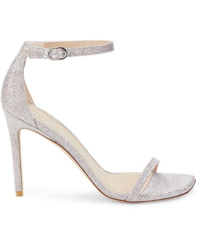 Stuart Weitzman Nudistcurve Textured Ankle Strap Sandals - White