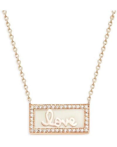 Sydney Evan 14k Rose Gold & 0.13 Tcw Diamond Love Script Enamel Bar Pendant Necklace - Natural