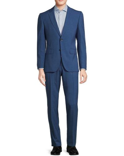 BOSS Slim Fit Textured Virgin Wool Suit - Blue