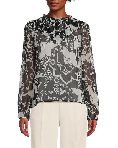 French Connection Deon Conscious Ruffle Blouse - Grey