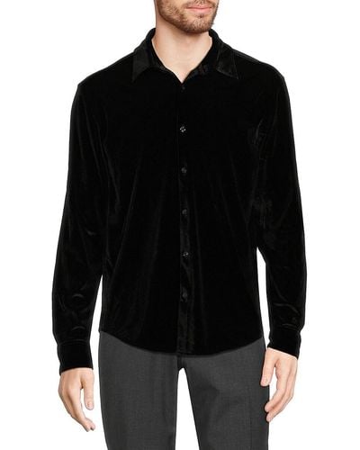 HUGO Straight Fit Velvet Button Down Shirt - Black