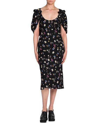 Stella McCartney Disty Drape Floral Midi Dress - Black