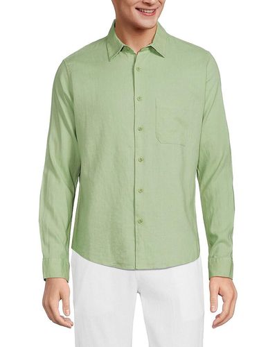 Saks Fifth Avenue Linen Blend Button Down Shirt - Green