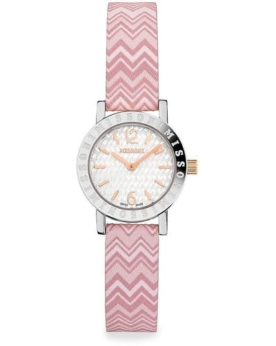Missoni Estate 27mm Stainless Steel & Leather Strap Watch - Pink