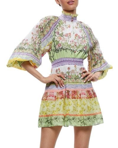 Alice + Olivia Lavinia Floral Blouson Sleeve Mini Dress - Green