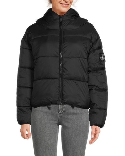 Calvin Klein Boxy Hooded Puffer Jacket - Natural