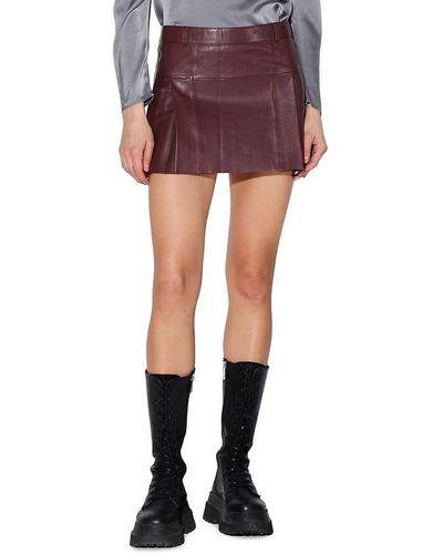 Walter Baker Izzie Pleated Stretch Leather Mini Skirt - Purple