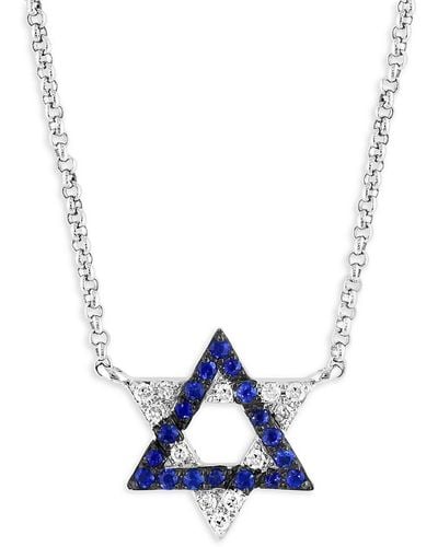 Effy 14k White Gold, Sapphire & Diamond Star Of David Pendant Necklace - Blue