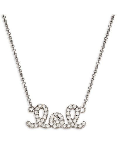 Sydney Evan Black Rhodium & 0.19 Tcw Diamond Lol Pendant Necklace - Metallic