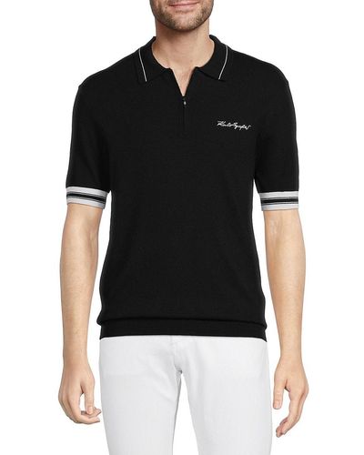 Karl Lagerfeld 'Logo Zip Up Tipped Polo - Black