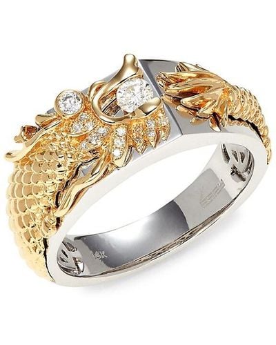 Effy 14k Two-tone Gold & Diamond Dragon Ring - Metallic