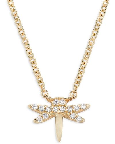 Saks Fifth Avenue Saks Fifth Avenue 14k Yellow Gold & 0.03 Tcw Diamond Dragonfly Necklace/18" - Metallic