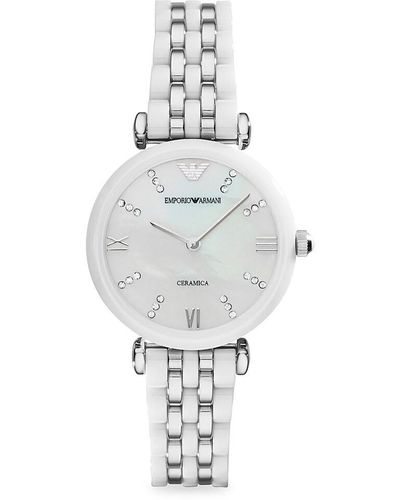 Emporio Armani 32mm Two Tone Creamic & Stainless Steel Crystal Bracelet Watch - White