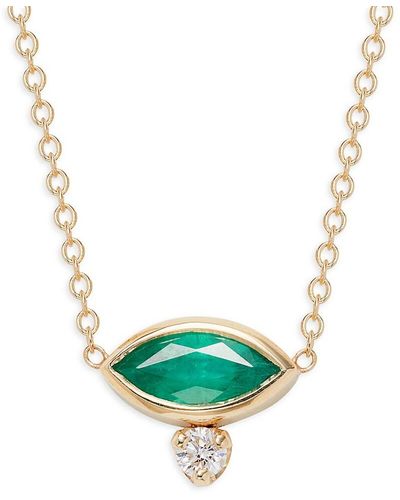 Zoe Chicco 14k Yellow Gold, Emerald & Diamond Necklace - Blue