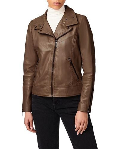 Bernardo Leather Biker Jacket - Brown