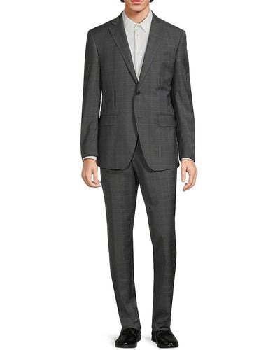 Saks Fifth Avenue Plaid Wool Suit - Grey