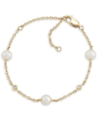 Saks Fifth Avenue 14k Yellow Gold, 5.5-6mm Pearl & Diamond Bracelet - White
