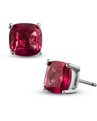 CZ by Kenneth Jay Lane Rhodium Plated & Cubic Zirconia Stud Earrings - Red