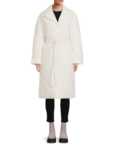 Ellen Tracy Quilted Wrap Coat - White