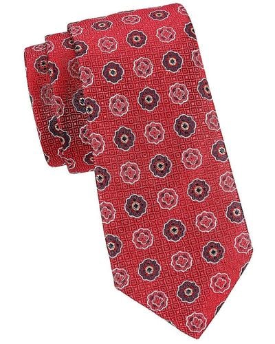 Canali Floral Pattern Silk Tie - Red