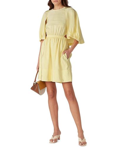 Tibi Gemma Linen Blend Cape Dress - Yellow